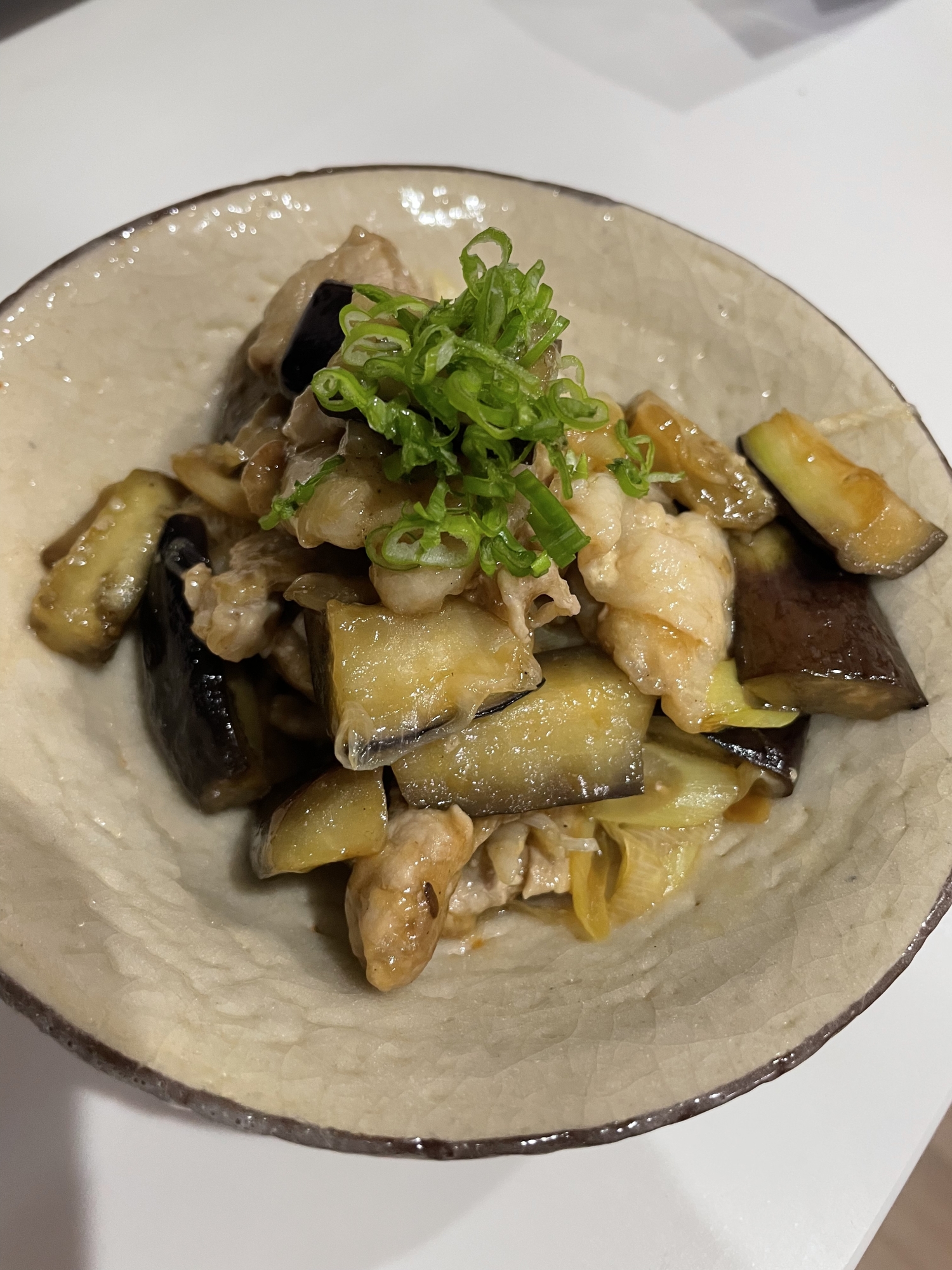 豚肉、なす、まいたけのポン酢炒め