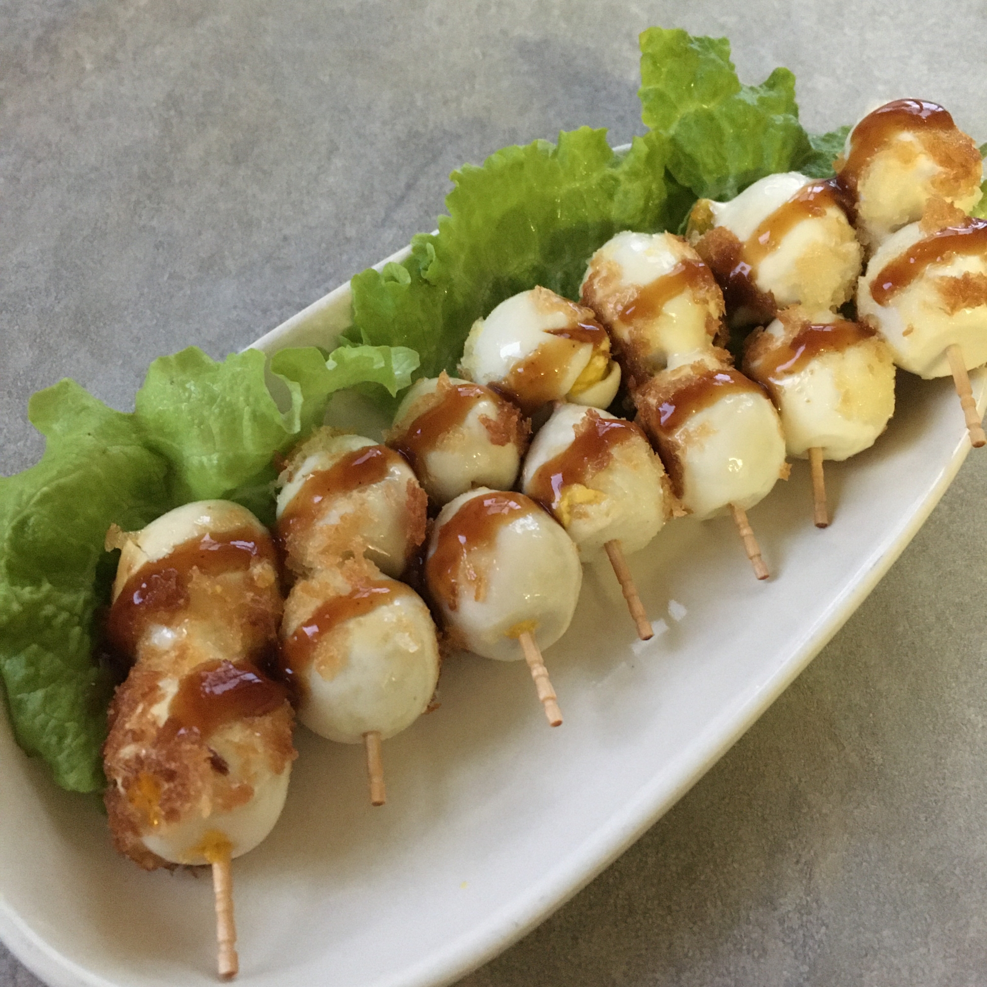 うずらのたまごdeパン粉焼き串♪