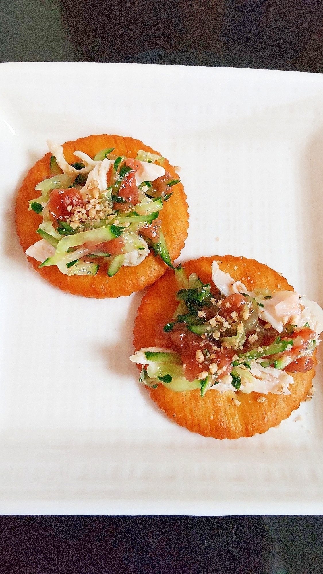 ささみときゅうりの梅風味カナッペ レシピ・作り方 by sunflowers