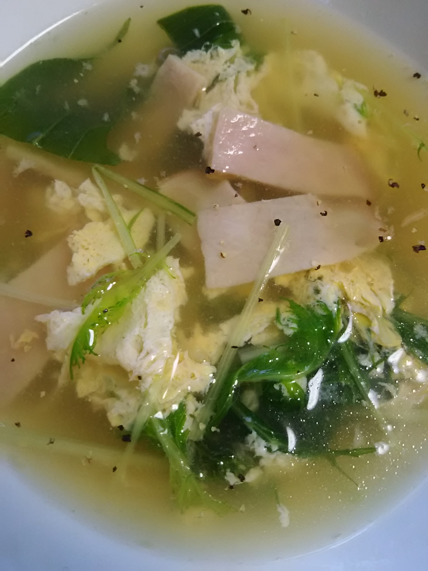 水菜とハムの卵スープ(^^)