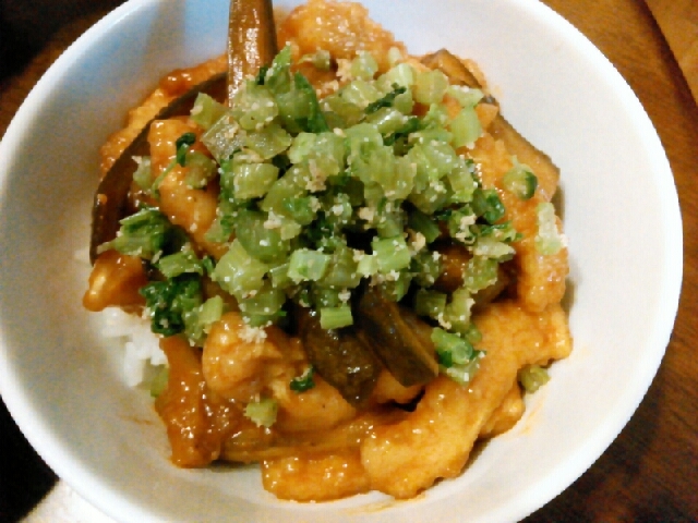 なす鶏肉の丼物