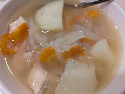 じゃがいも・人参・サラダチキンのスープ