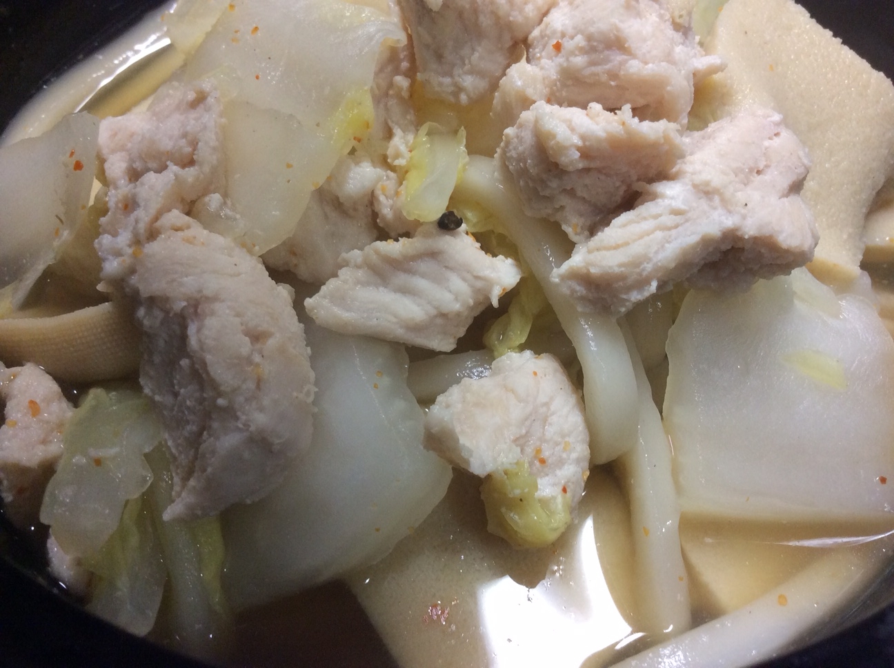 こうや豆腐と白菜と鶏肉の煮込みうどん