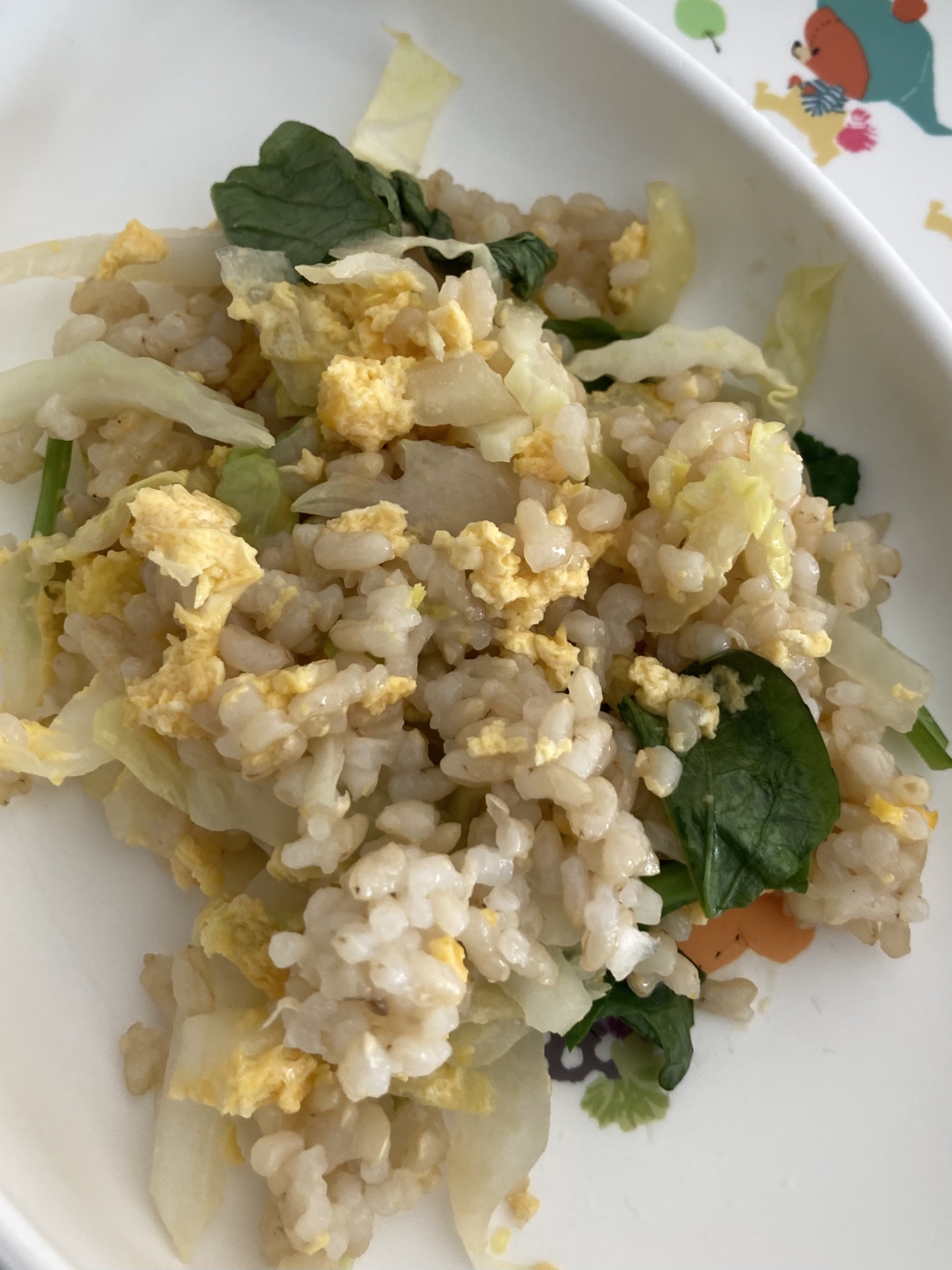 卵と白菜と小松菜の玄米チャーハン