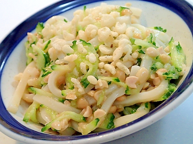 爽やか♡　胡瓜と納豆の酢味噌うどん♬