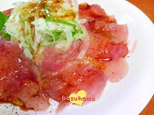 自家製ソースで びんちょうまぐろのカルパッチョ レシピ 作り方 By Busuhamu 楽天レシピ 自家製ソースで びんちょうまぐろのカルパッチョ レシピ 作り方 By Busuhamu 楽天レシピ