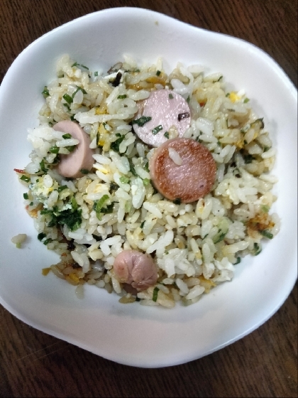 ウインナー、小ねぎ、水菜の卵炒飯