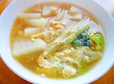 白菜と大根の洋風かき玉スープ