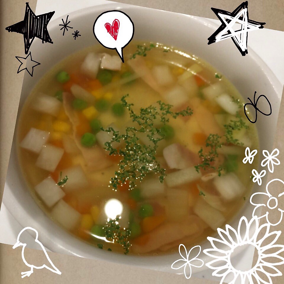 コロ×2野菜のコンソメスープ