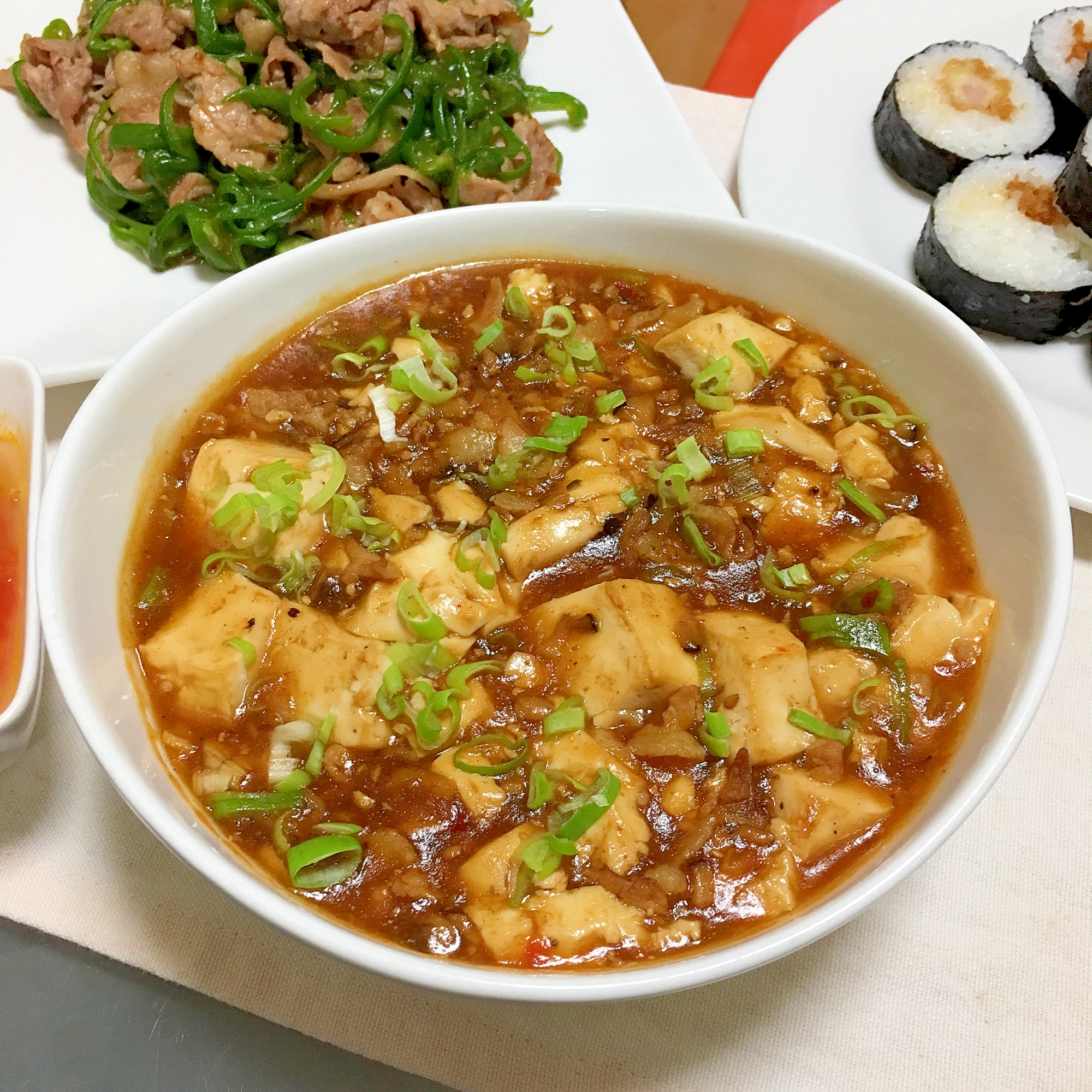 焼肉タレで！豚こまと椎茸入の甘めな麻婆豆腐♡