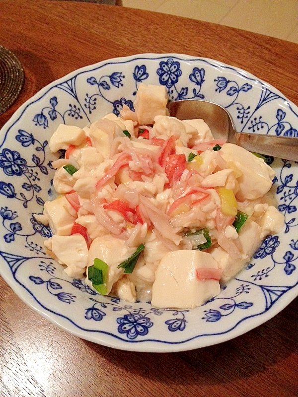 安上がりで大満足！豆腐とカニカマと長ネギの中華味