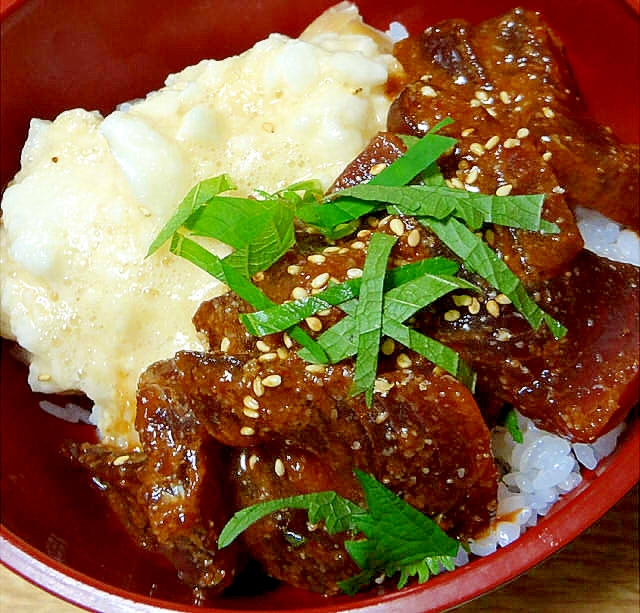 カツオの辛味漬けと山かけ丼