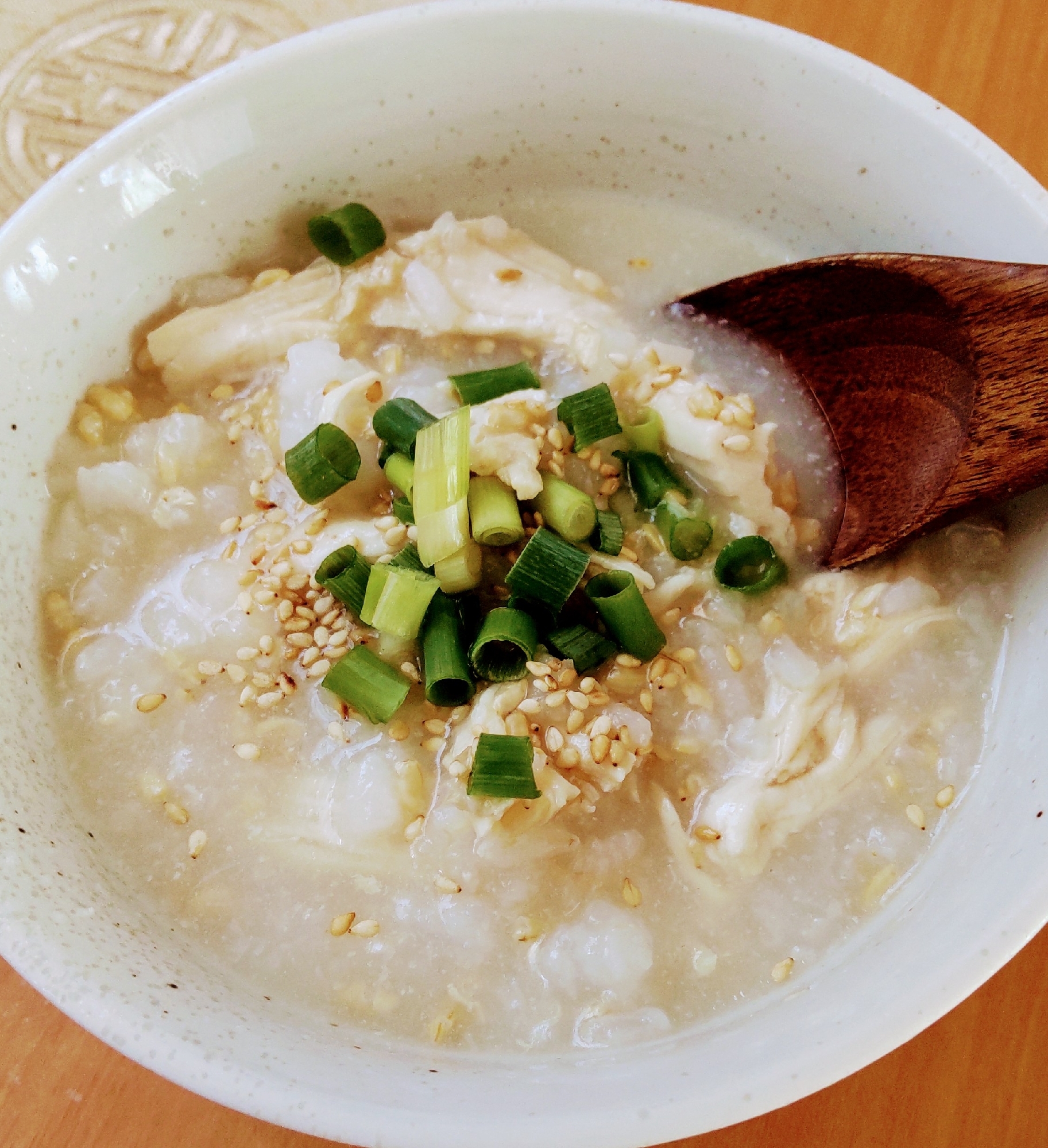 塩麹鶏ハムで中華風お粥