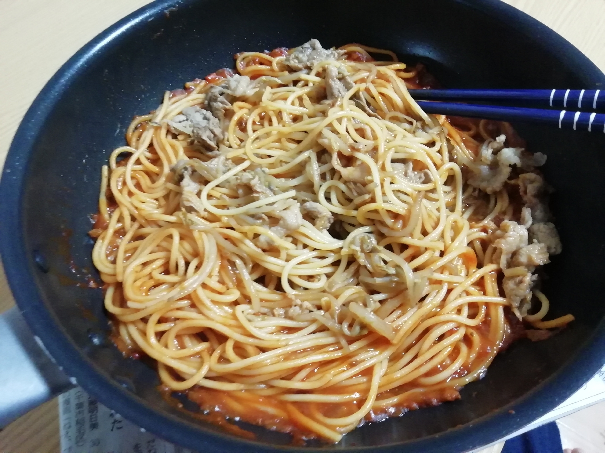 豚バラともやしのパスタ