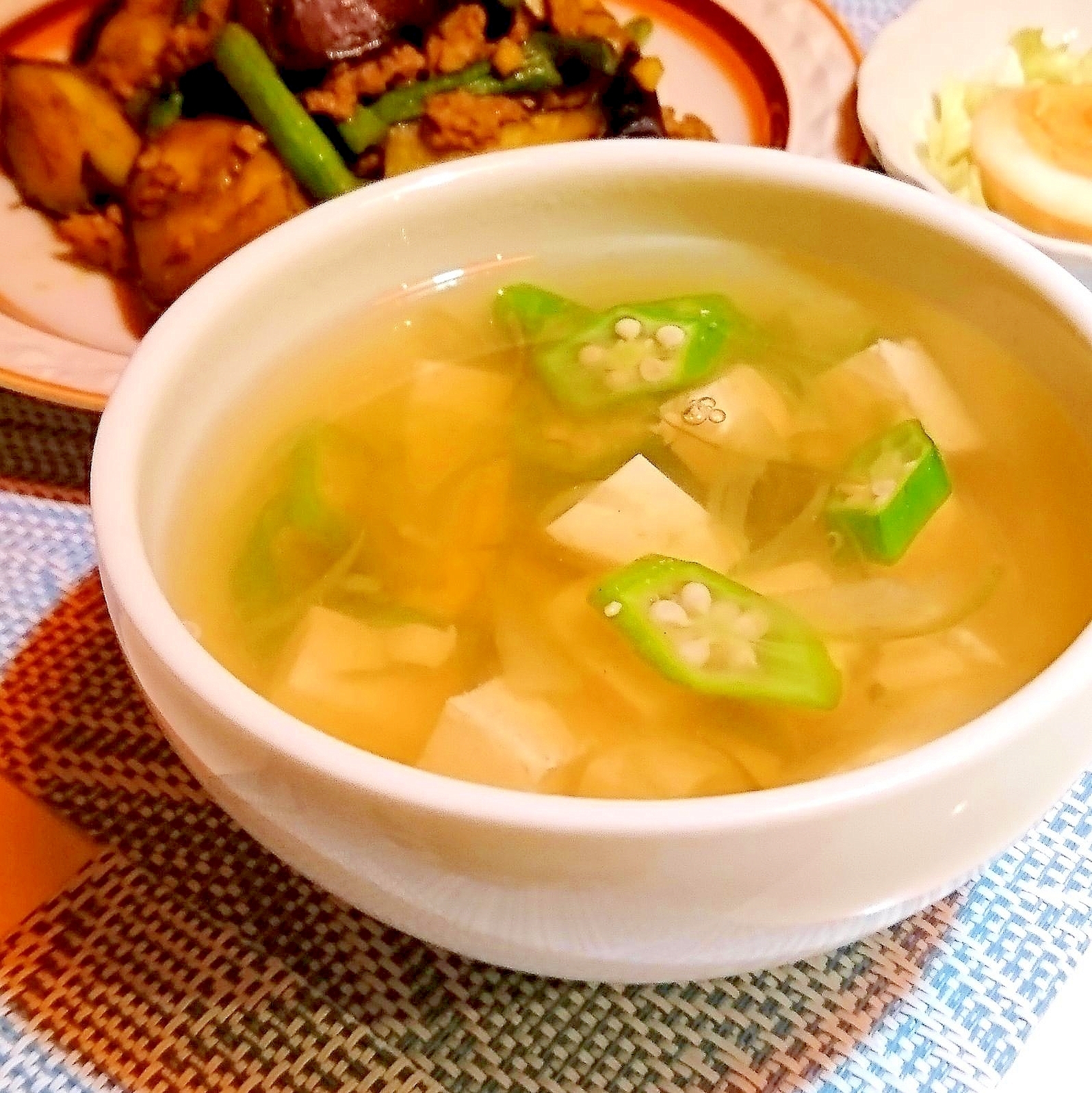 オクラと豆腐と茗荷のスープ