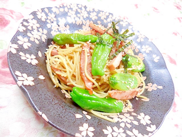 ❤しし唐と焼き豚のバター醤油パスタ❤