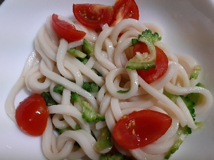 ゴーヤーとトマトの冷やしうどん