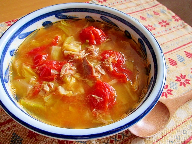 トマト・ツナ・きゃべつのスープ