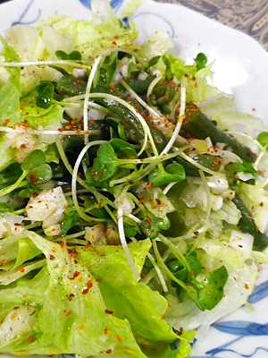 レタスインゲンの長葱ごま油サラダ