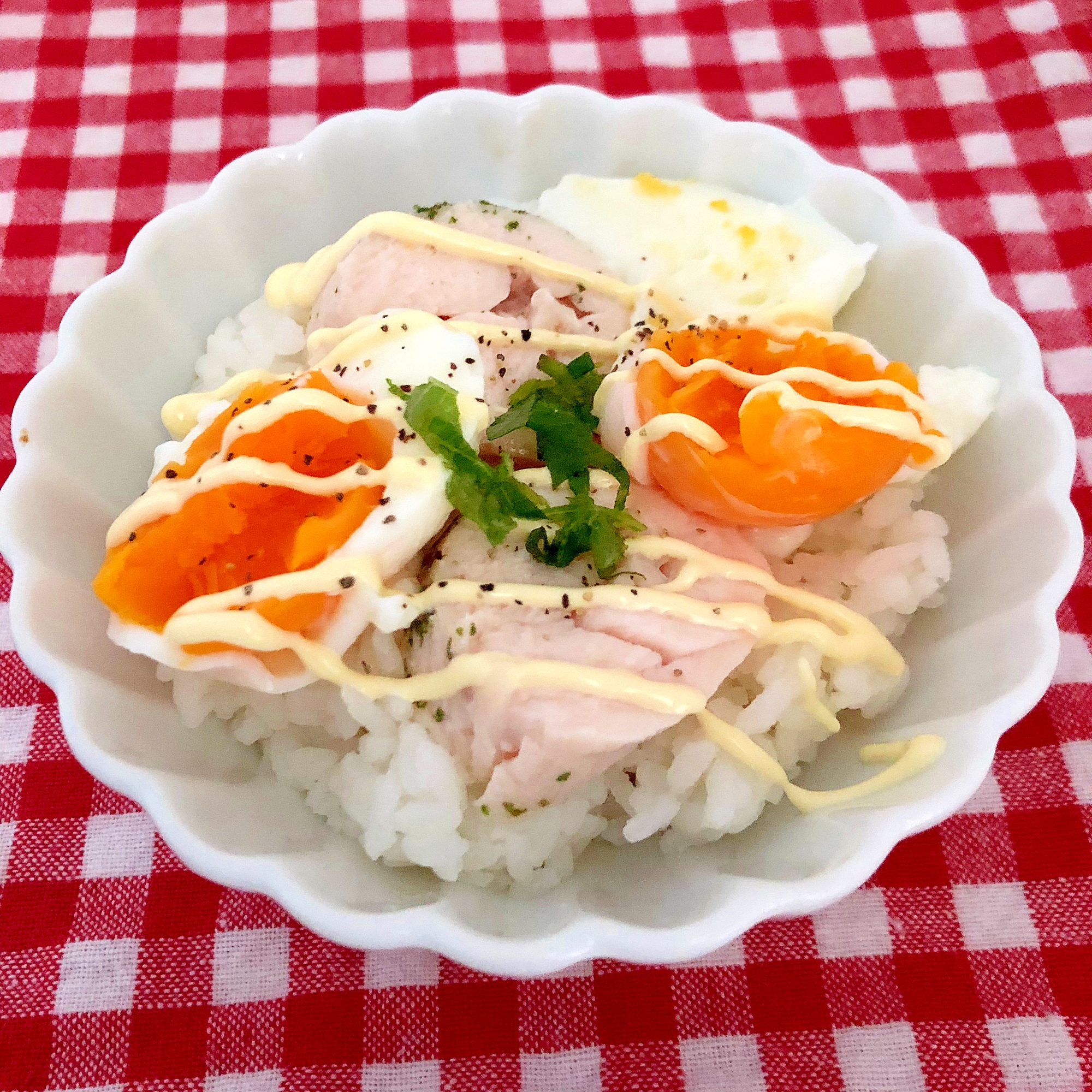 鶏ハムとゆで卵のご飯☆