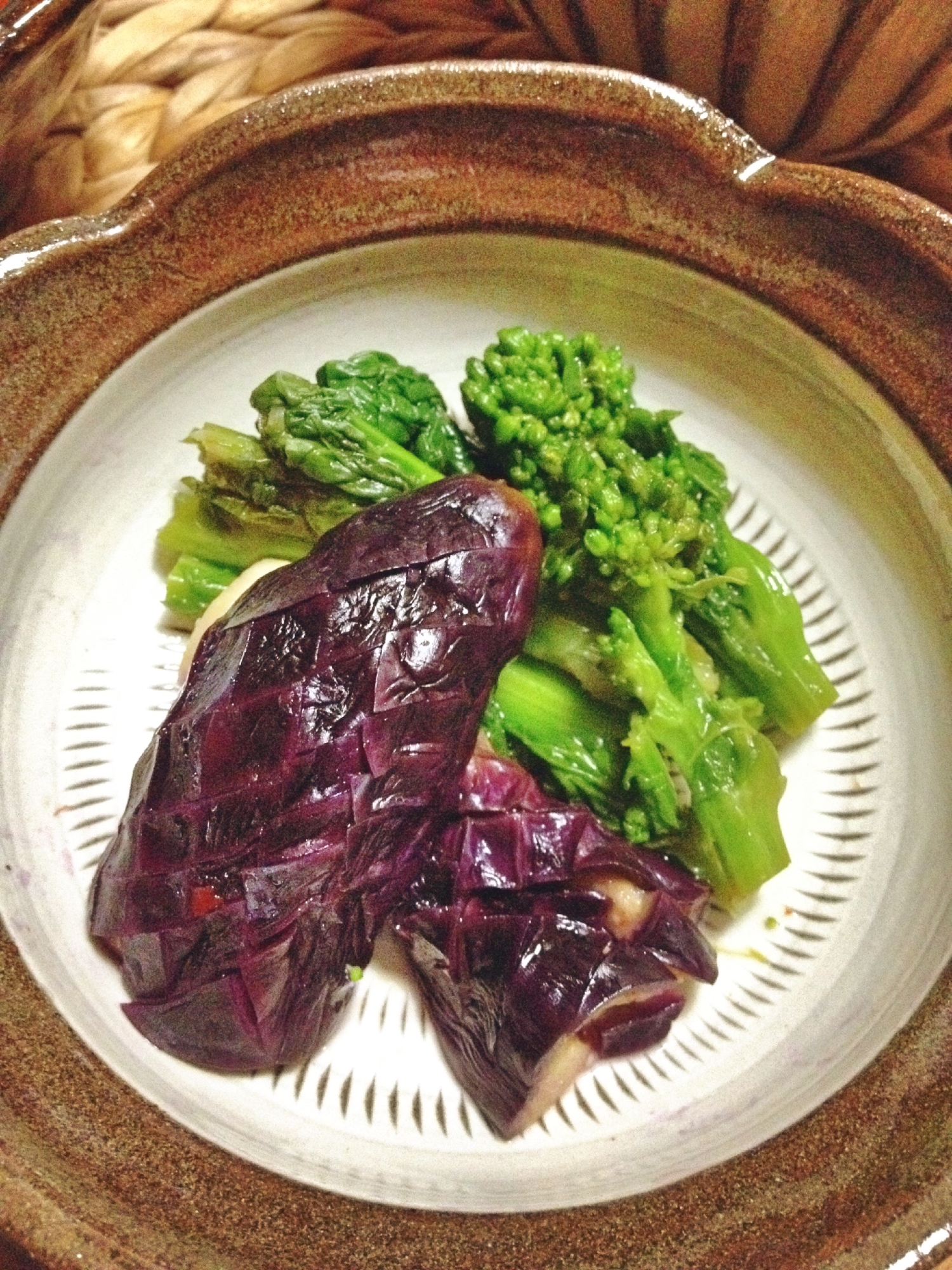 レンジで簡単！茄子と菜の花の柚子胡椒浸し