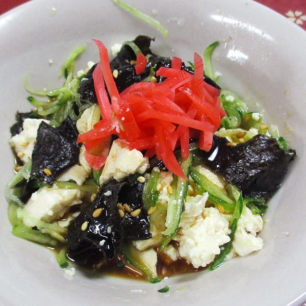 紅生姜豆腐キュウリ焼き海苔サラダ