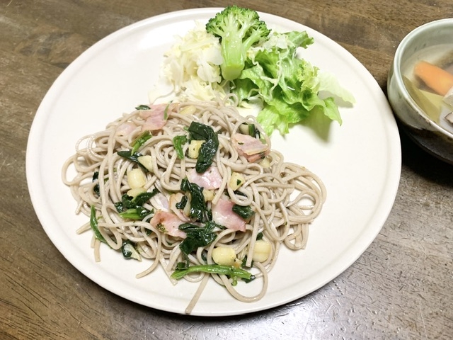 蕎麦レシピ　蕎麦のペペロンチーノ