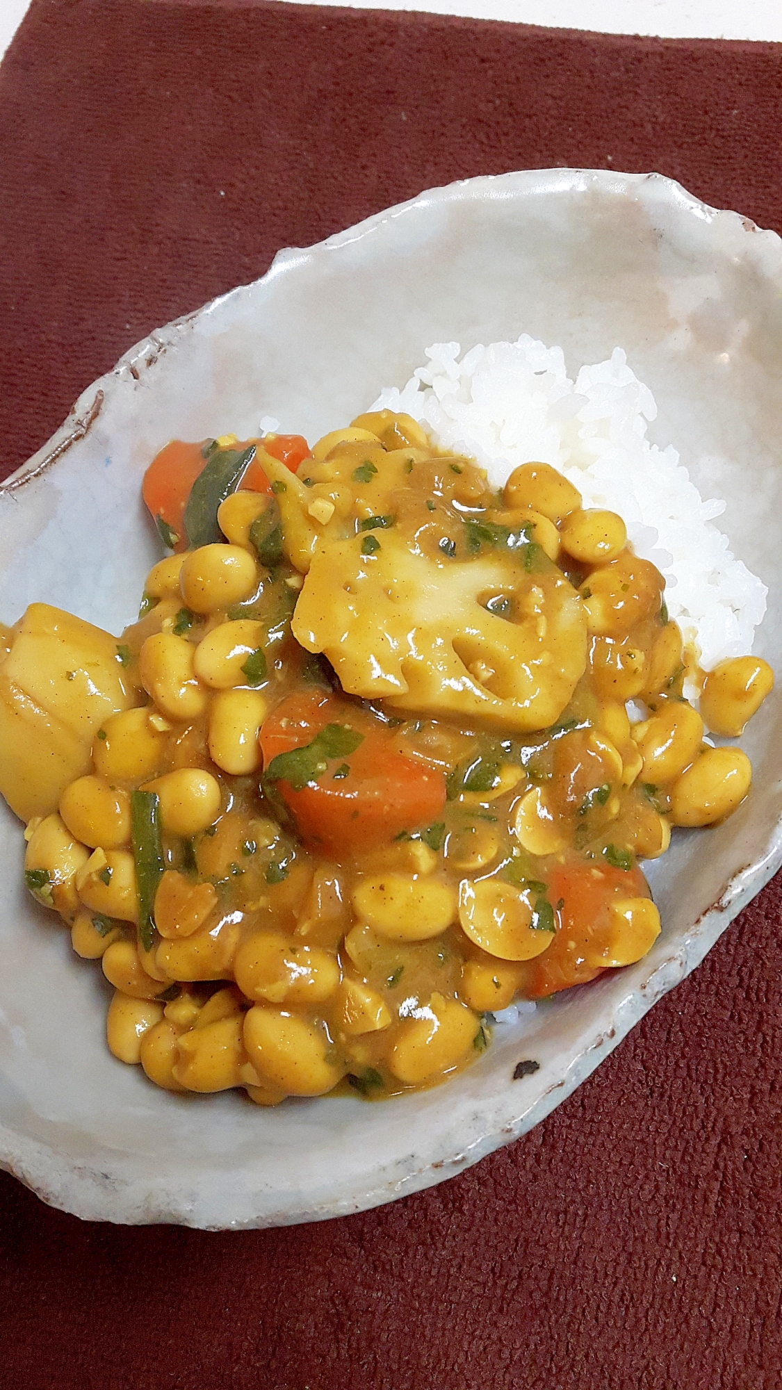 お肉がなくても！大豆で簡単根菜の和風カレー♪