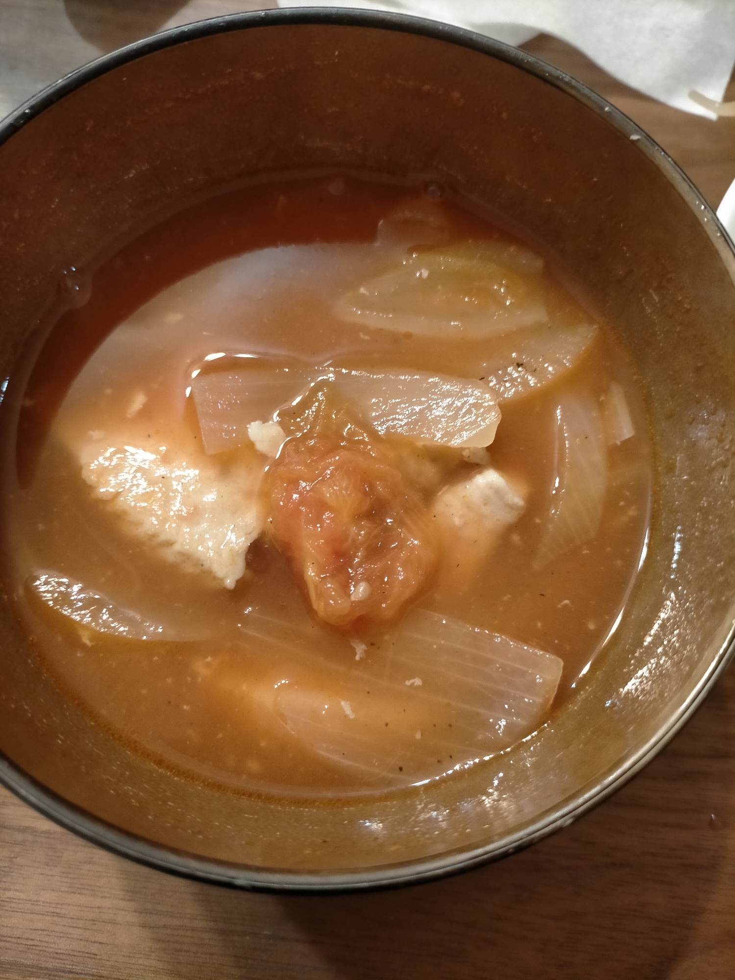 豆腐と玉ねぎのケチャップスープ