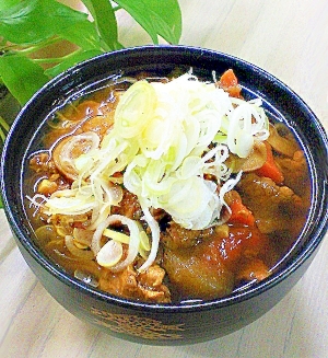 常備の乾麺と残り物を使って／カレーうどん