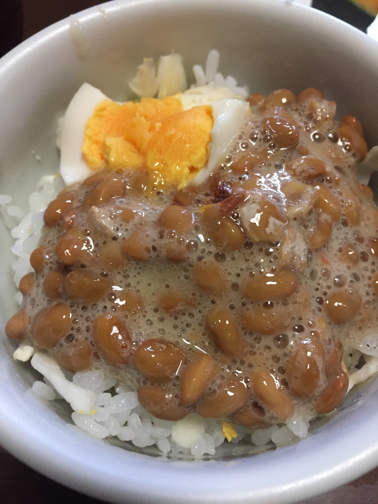 納豆と煮卵のだし汁ごはん！