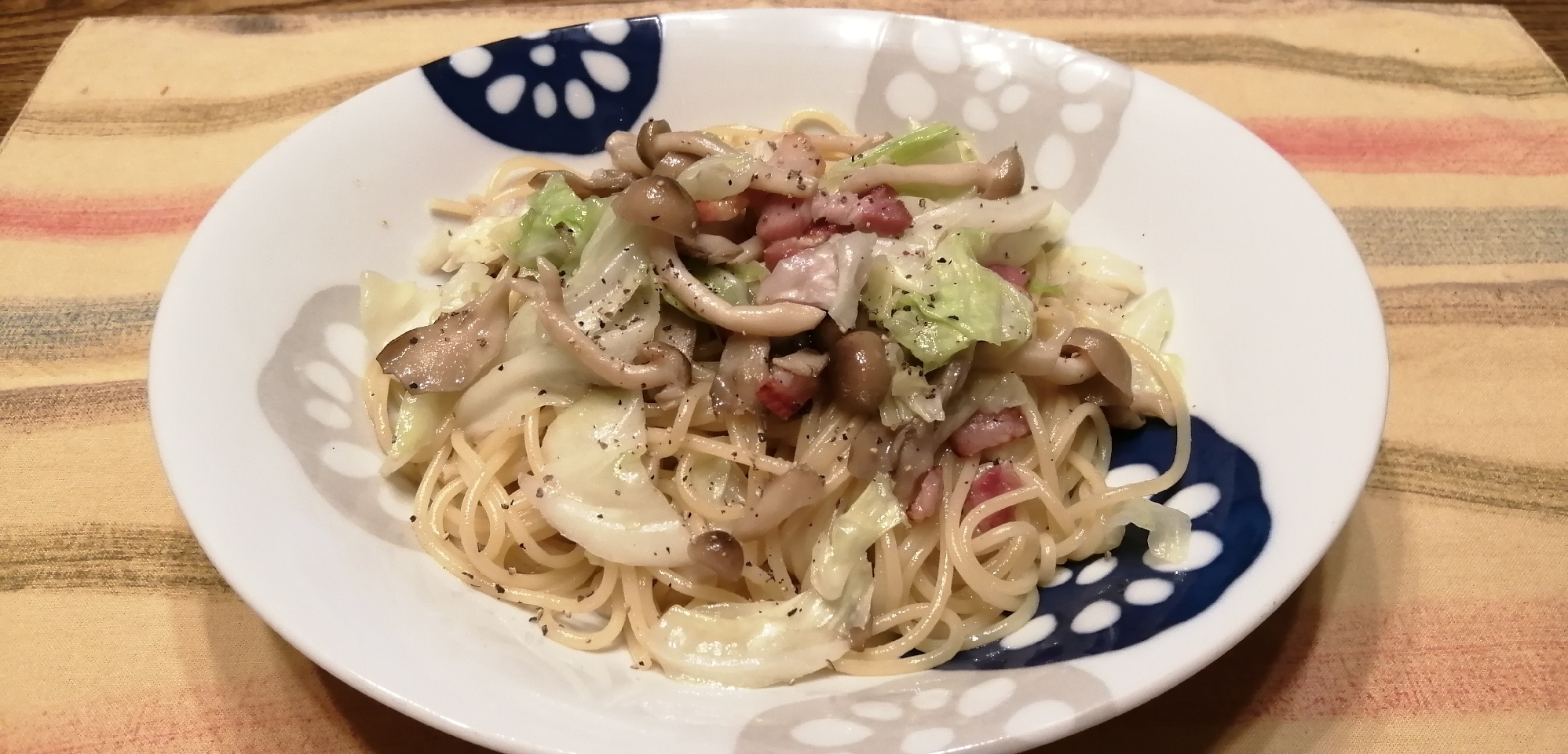 ベーコンときのこの柚子胡椒スパゲッティ