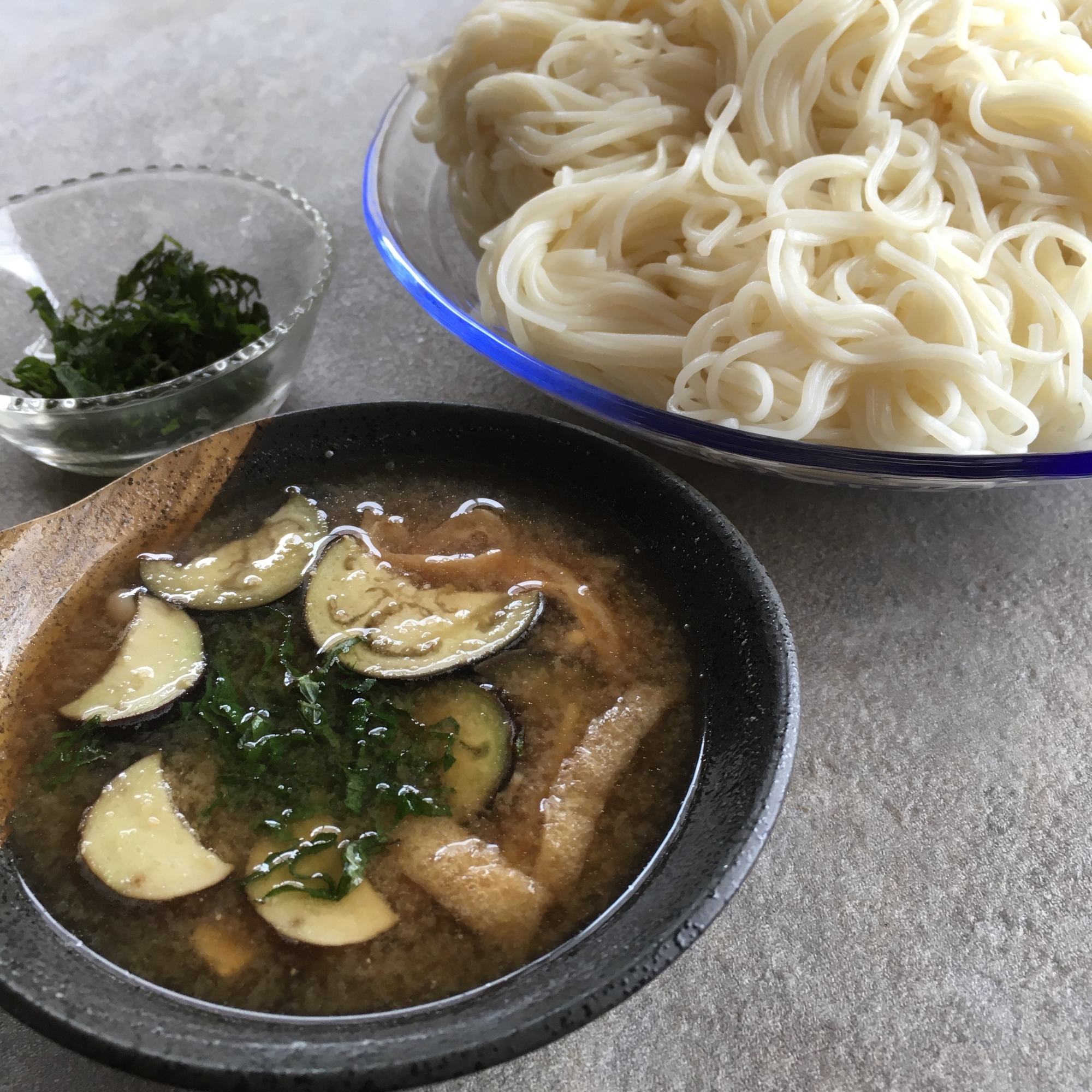 ナスえのき油揚げのそうめん♪