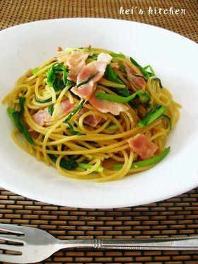 ねぎとベーコンのパスタ。