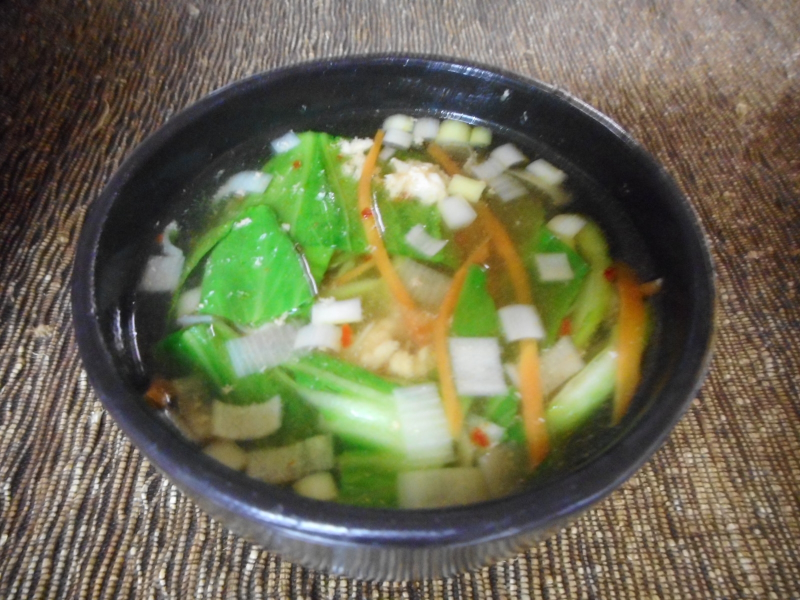 ちんげん菜とひき肉のピリ辛スープ