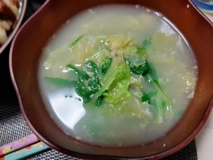 白菜と水菜の中華スープ