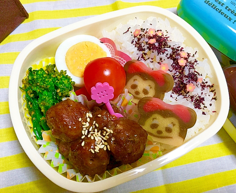 甘酢肉団子とゆで卵と茎ブロッコリー胡麻和えパパ弁♡