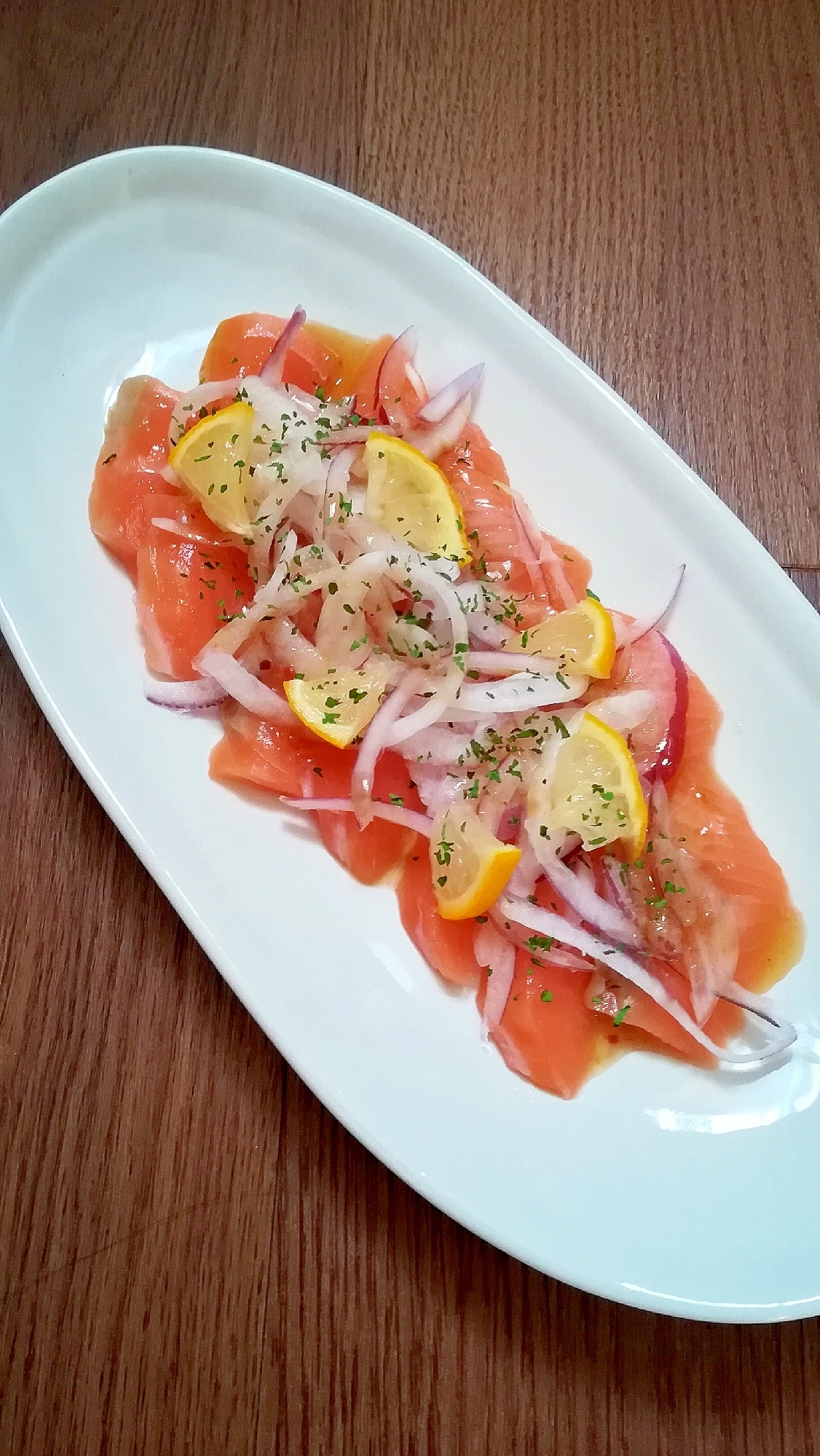 サーモンと玉ねぎと紫玉ねぎのカルパッチョ レシピ・作り方 by みず