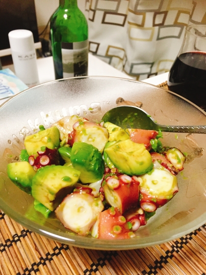 アボカドとタコが麺つゆとわさびにぴったりでした(^-^) お酒に合うのでおつまみにいいですね♪ お酒が進みました♪ またつくります！