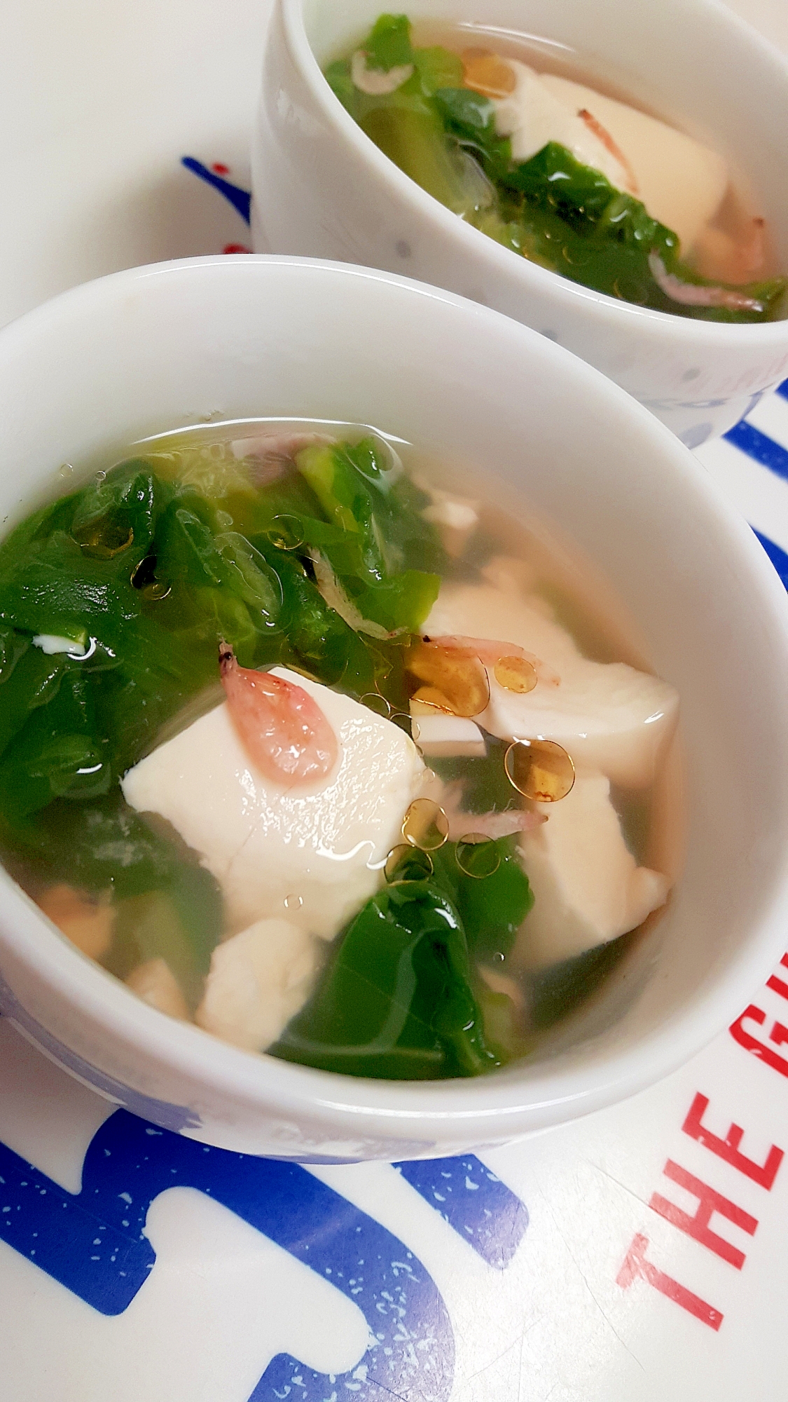 簡単！(^^)サラダ菜と干しエビの中華風スープ♪