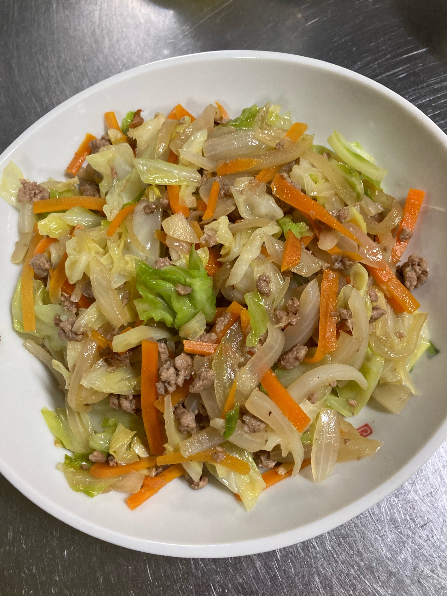 油を使わずに　野菜とひき肉の和風炒め