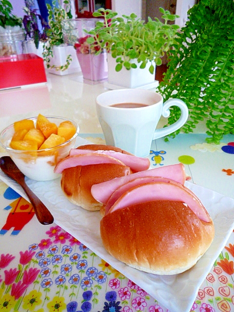 ロールサンドとヨーグルトの朝食♪