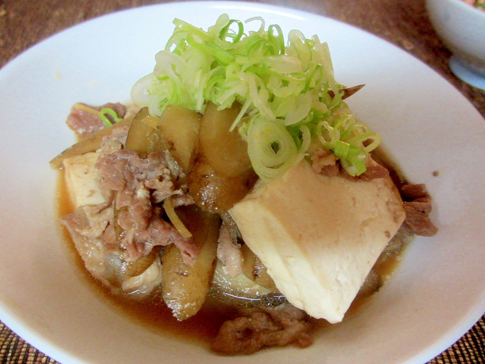 豚肉、ごぼう、豆腐の煮物