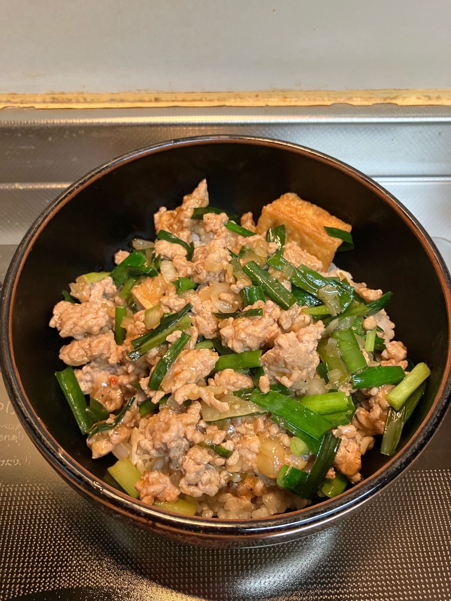 豚ひき肉とニラと厚揚げの麻婆炒め^_^