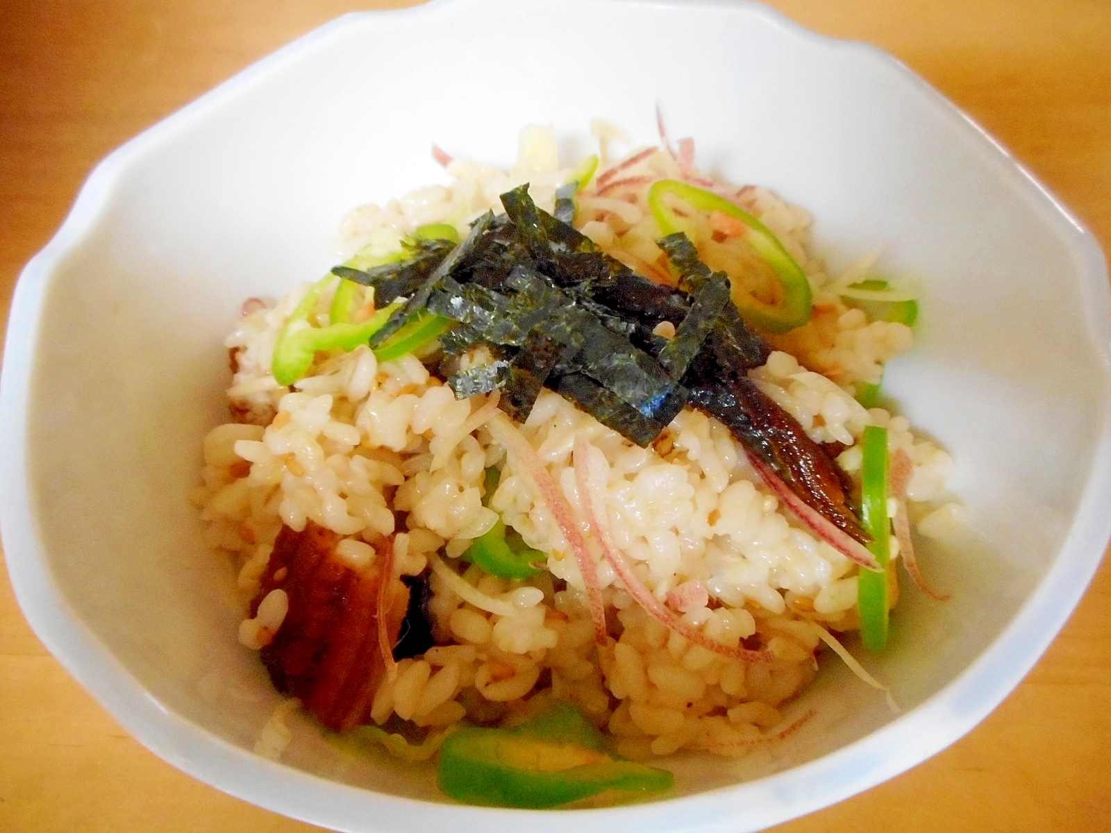 鰻とミョウガと万願寺の混ぜ寿司