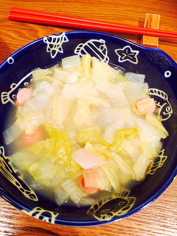 炊飯器で作る☆キャベツと玉ねぎとソーセージのスープ