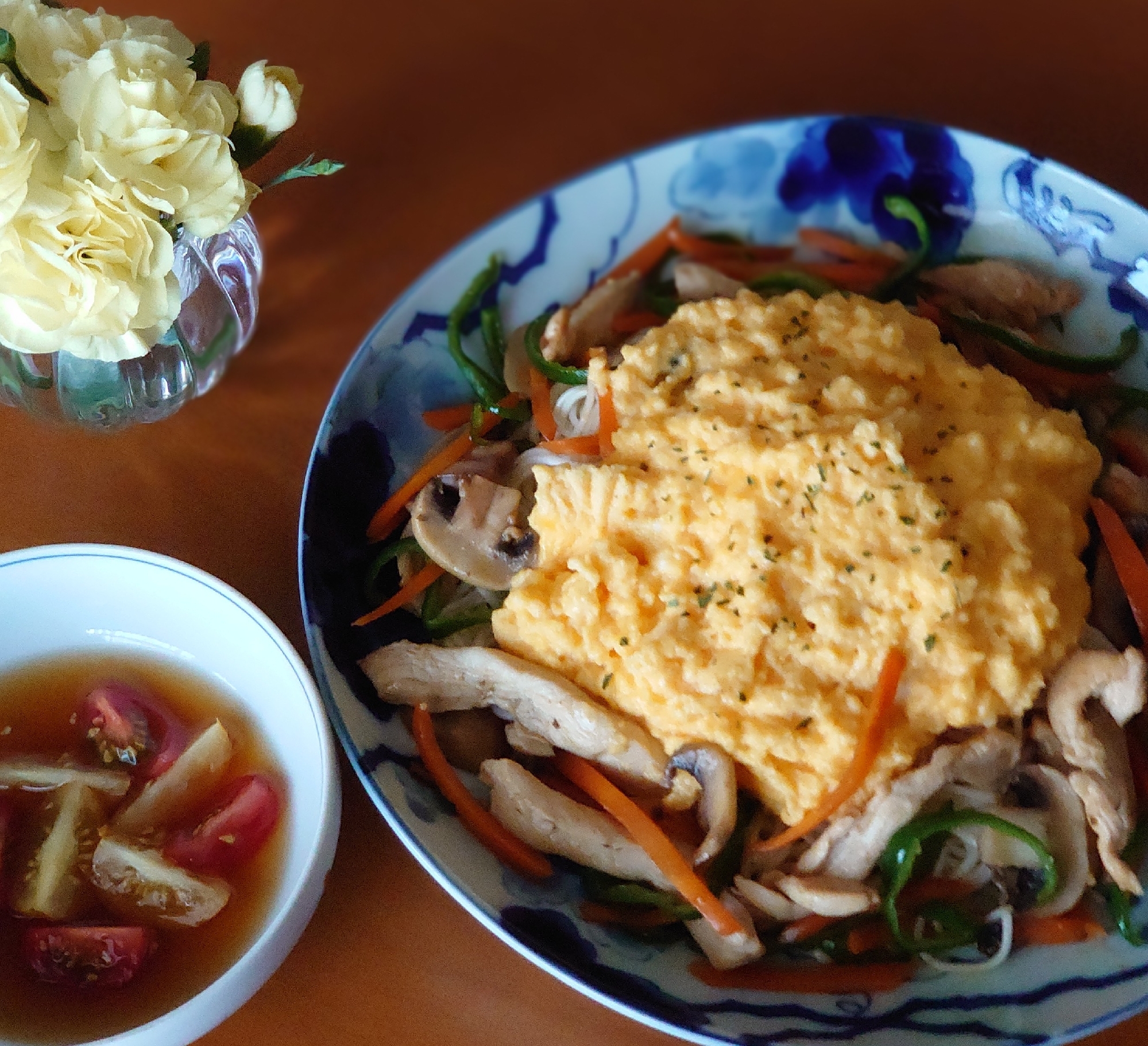 栄養満点ᕷ˖とろとろ卵のつけ麺そうめんꕤ୭*