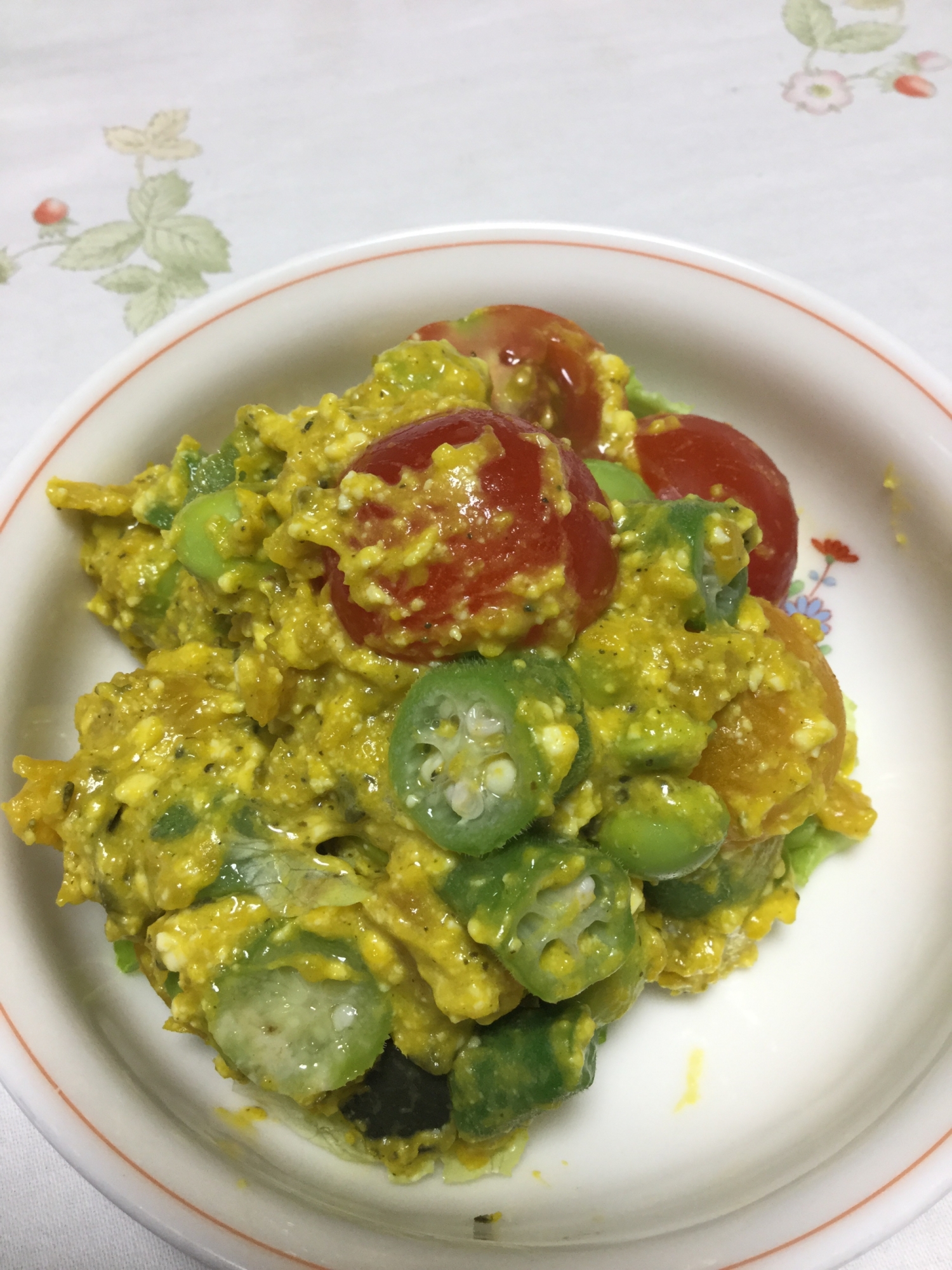 かぼちゃと豆腐の夏野菜サラダ