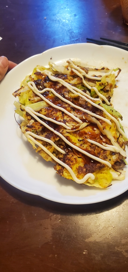 粉なしで！キャベツと長芋とひき肉のお好み焼き