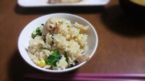 菜の花とベーコンの炊き込みご飯